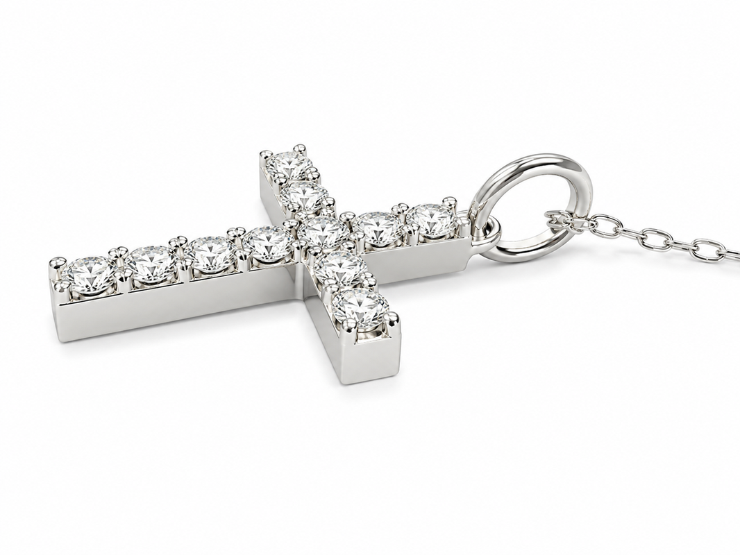 Sterling Silver Cross Charm/Chain 0.05 ct Natural Diamond