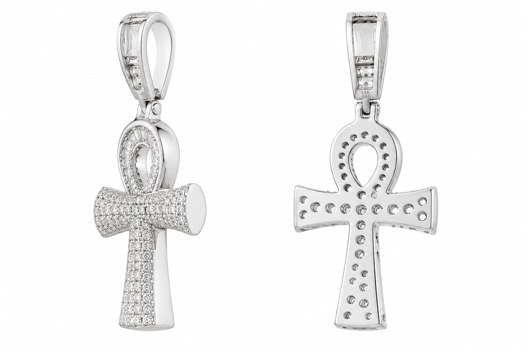 Sterling Silver Ankh Charm 0.75 ct Natural Diamond