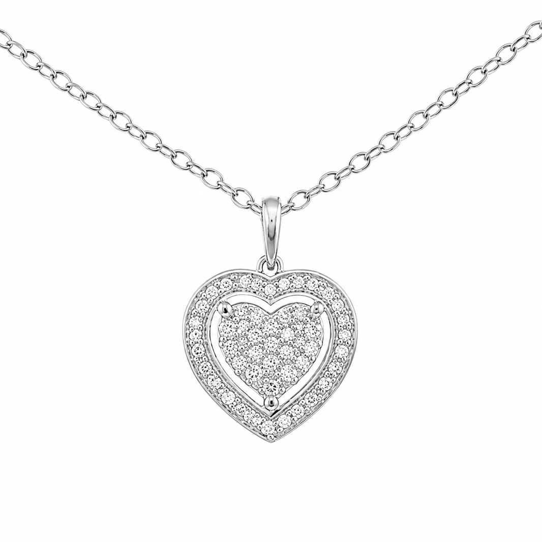 Sterling Silver Heart Charm/Chain 0.12 ct Natural Diamond