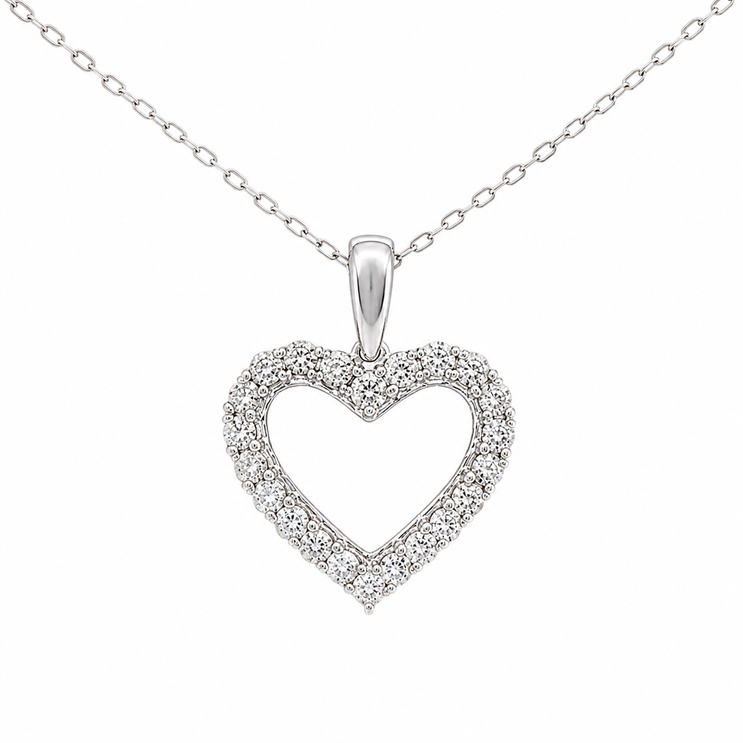 Sterling Silver Heart Charm/Chain 0.10 ct Natural Diamond