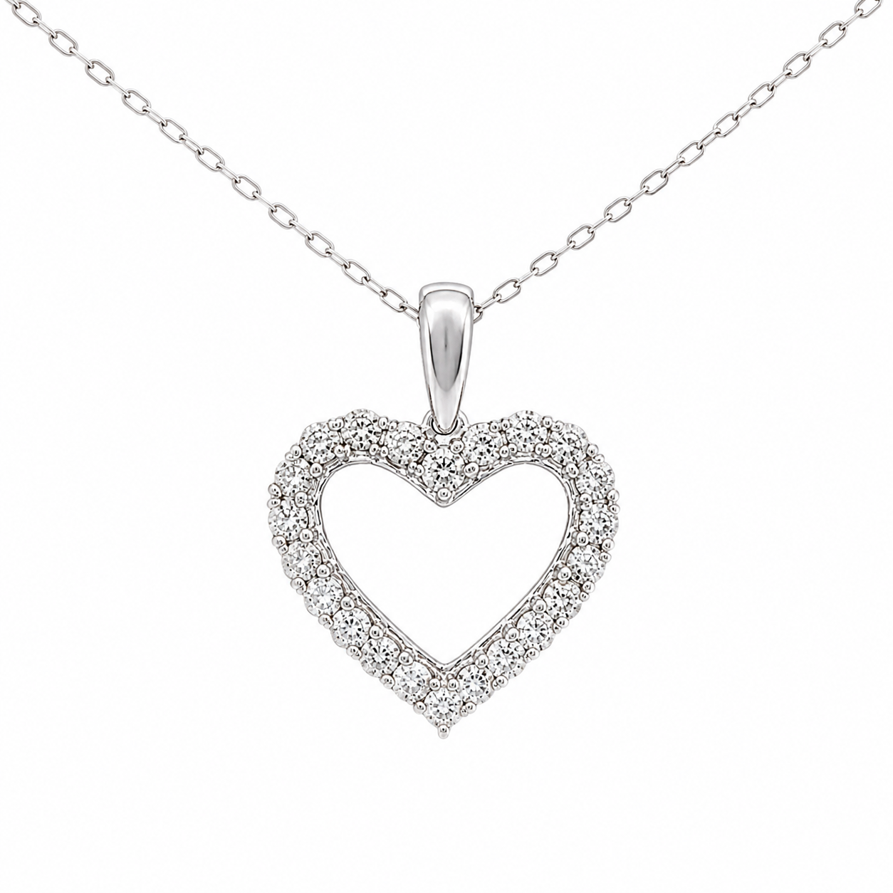 Sterling Silver Heart Charm/Chain 0.10 ct Natural Diamond