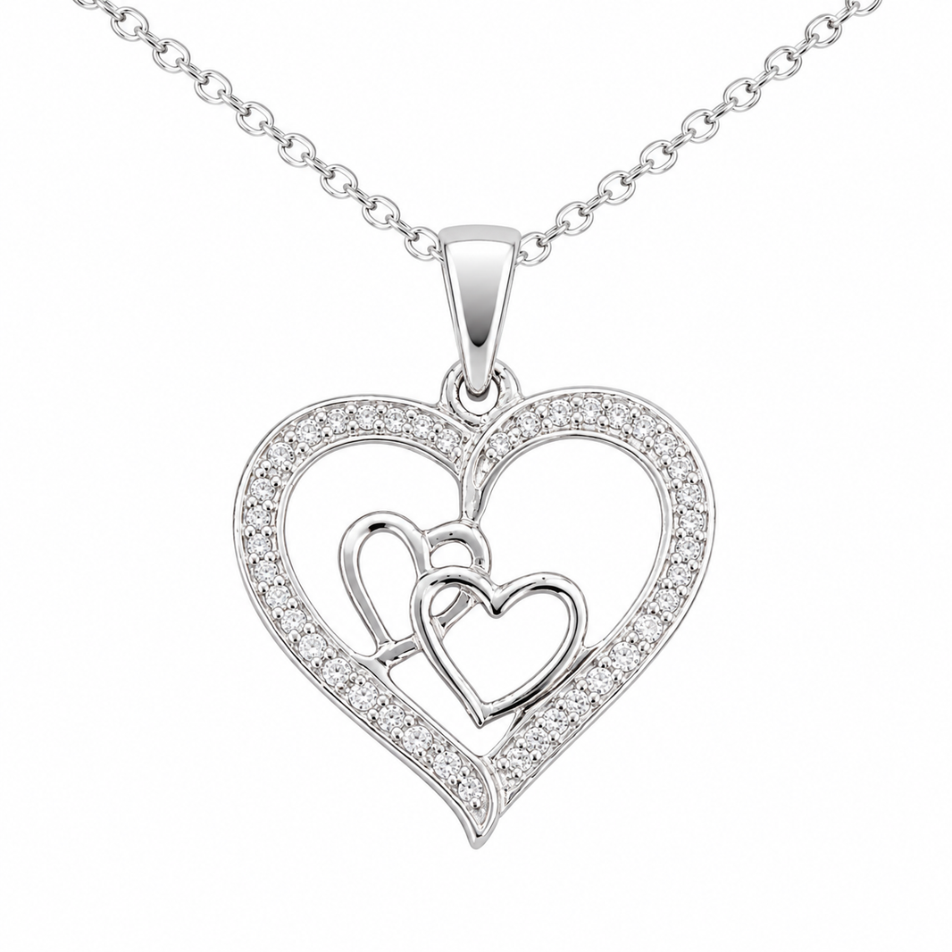 Sterling Silver Heart Charm/Chain 0.12 ct Natural Diamond