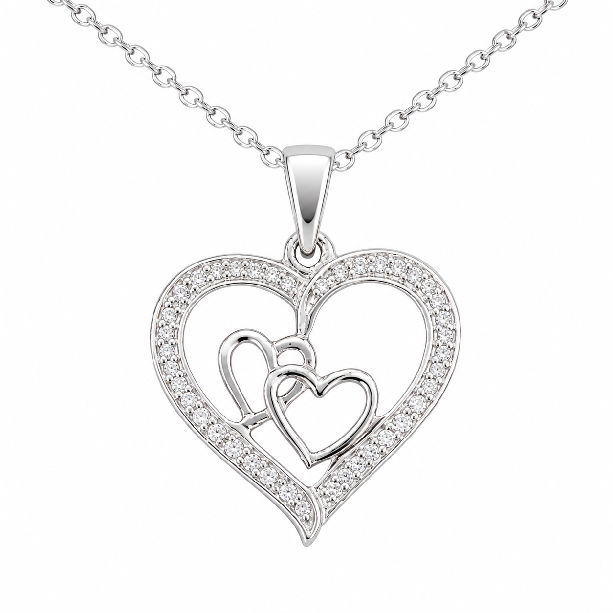 Sterling Silver Heart Charm/Chain 0.12 ct Natural Diamond