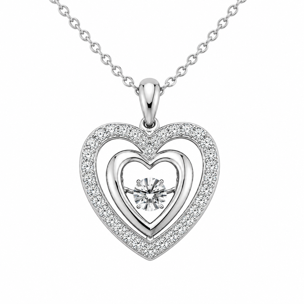 Sterling Silver Heart Charm/Chain 0.10 ct Natural Diamond