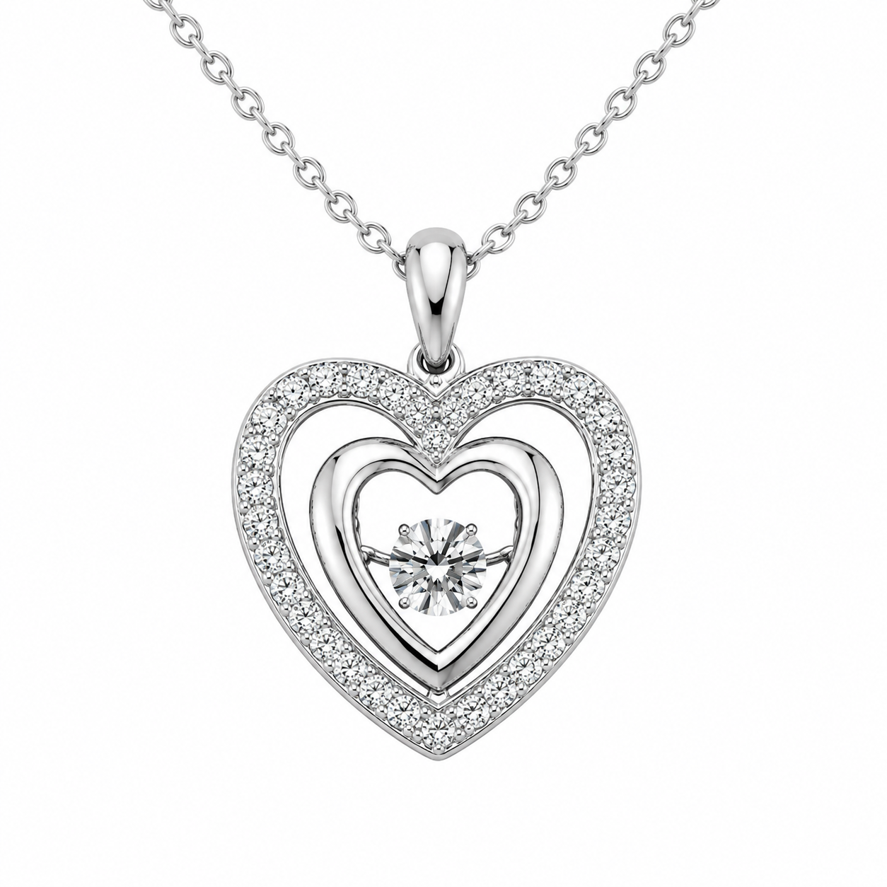 Sterling Silver Heart Charm/Chain 0.10 ct Natural Diamond