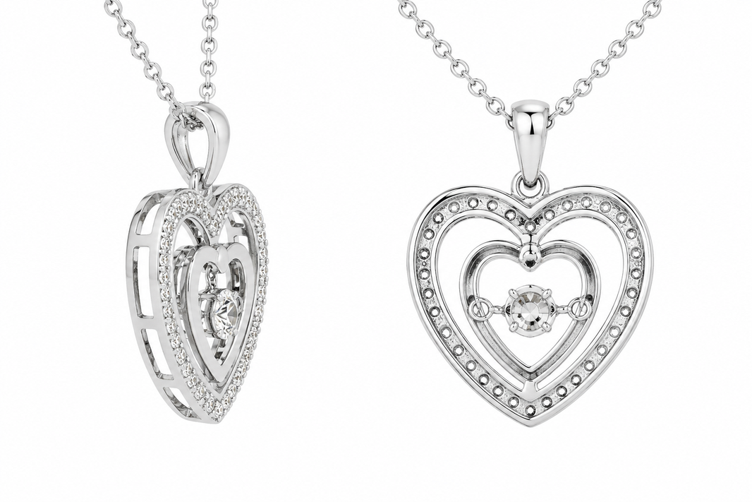 Sterling Silver Heart Charm/Chain 0.10 ct Natural Diamond
