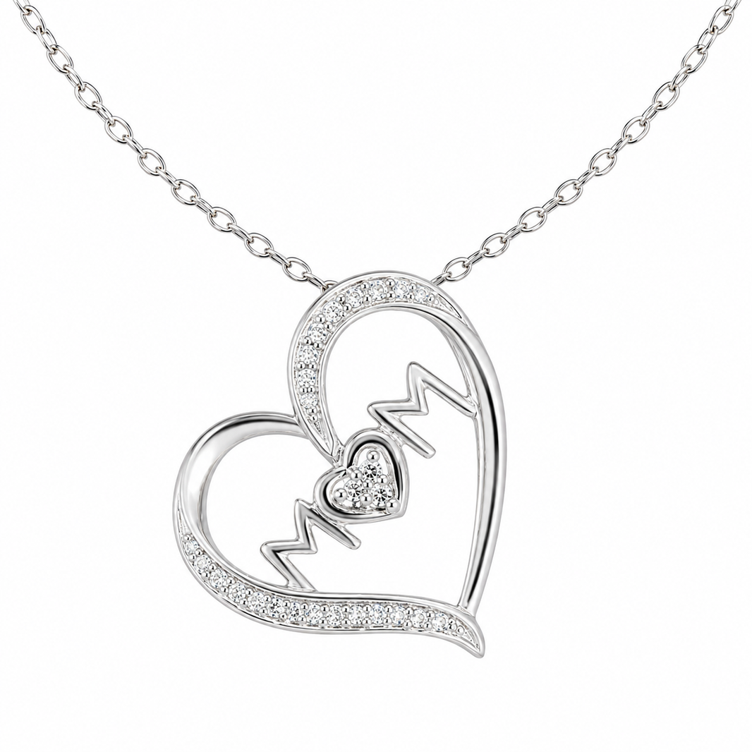 Sterling Silver Heart “Mom” Charm/Chain 0.05 ct Natural Diamond