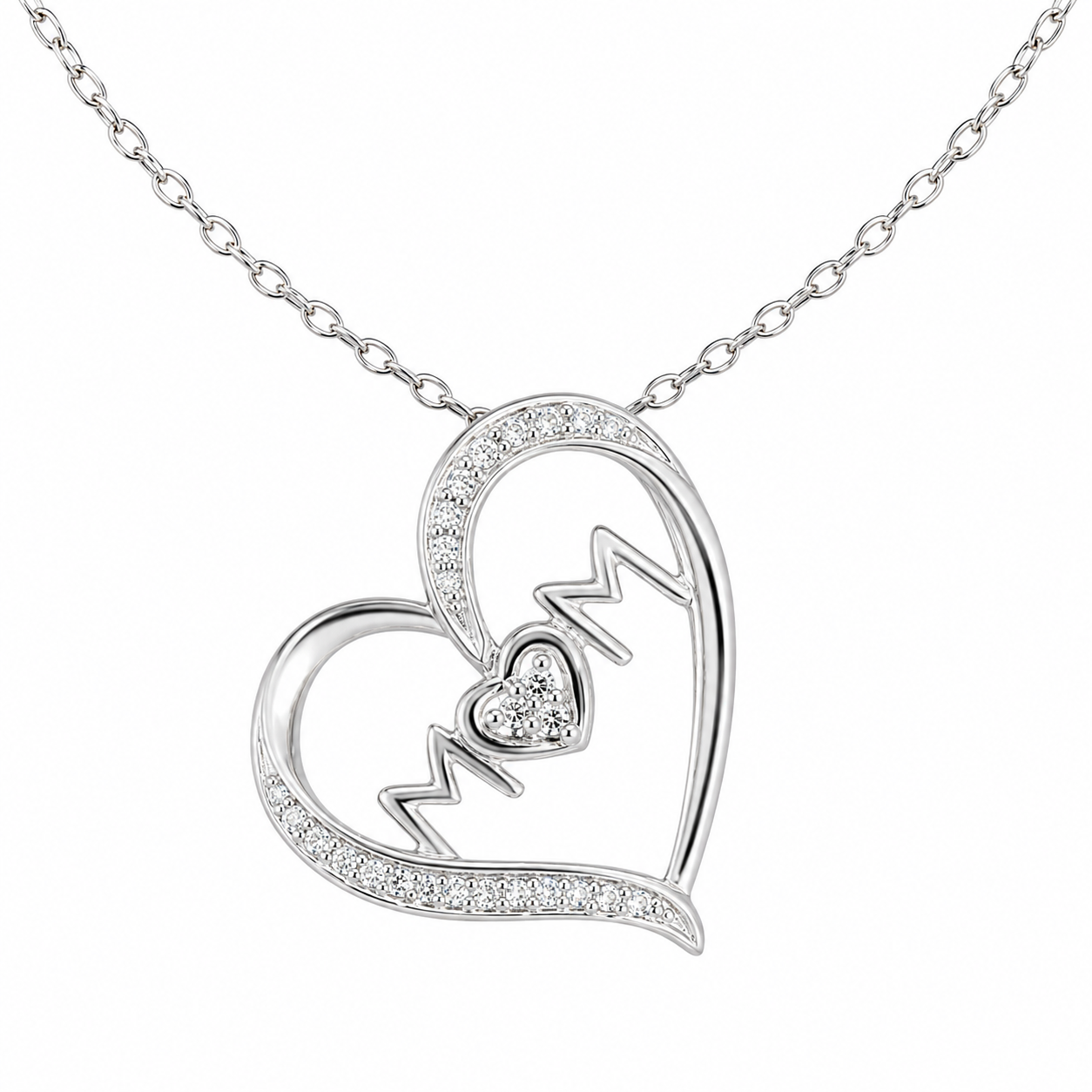 Sterling Silver Heart “Mom” Charm/Chain 0.05 ct Natural Diamond