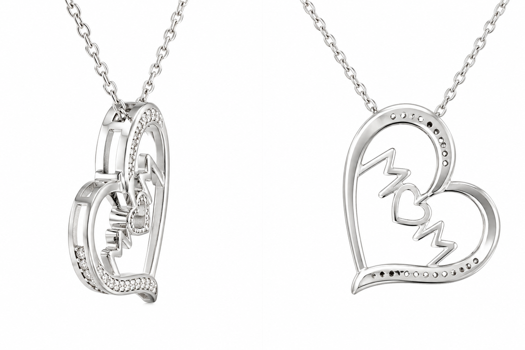 Sterling Silver Heart “Mom” Charm/Chain 0.05 ct Natural Diamond