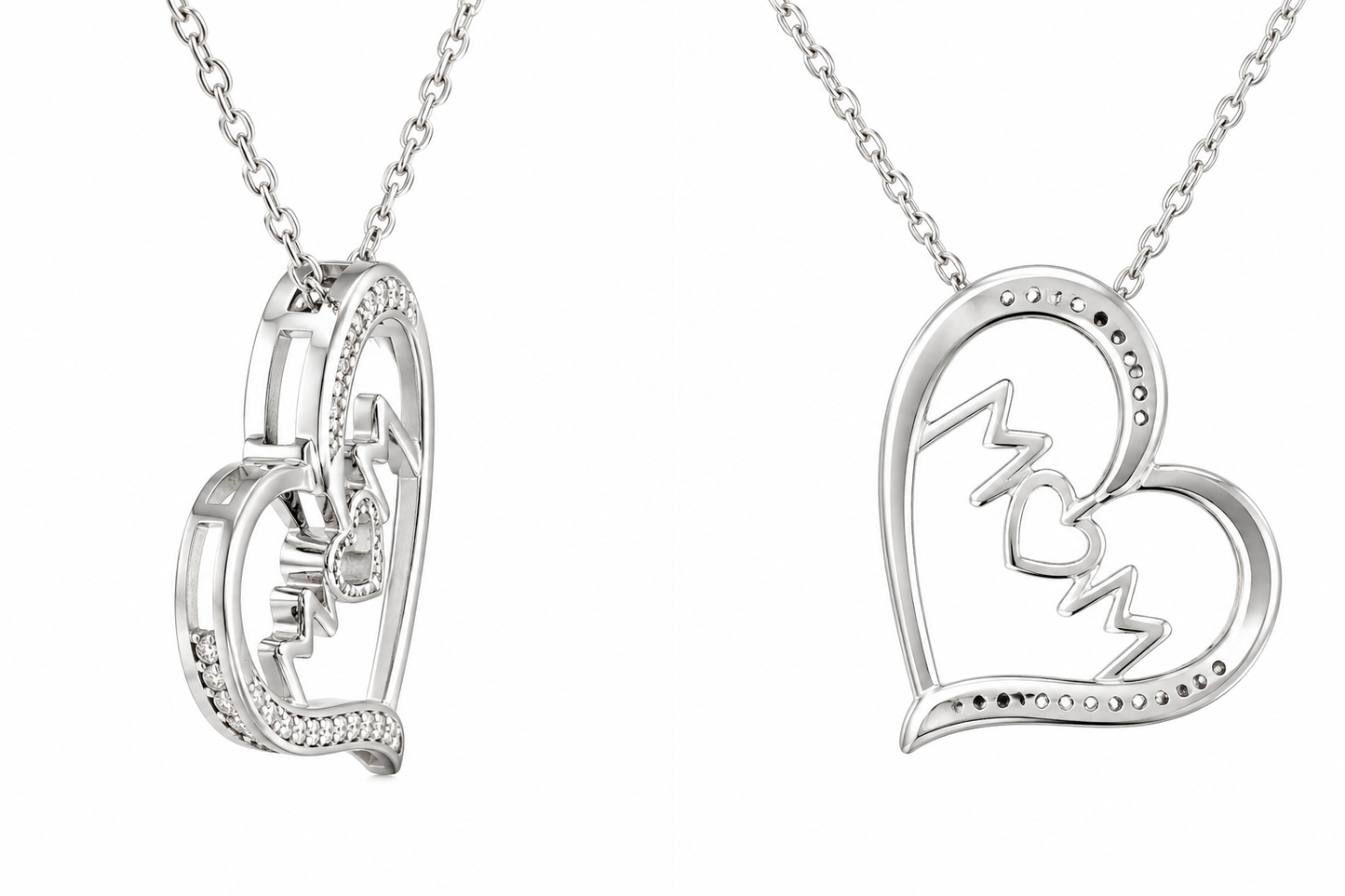 Sterling Silver Heart “Mom” Charm/Chain 0.05 ct Natural Diamond