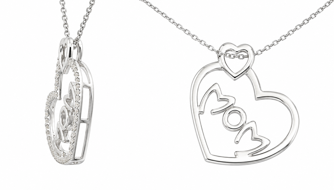 Sterling Silver Heart “Mom” Charm/Chain 0.10 ct Natural Diamond