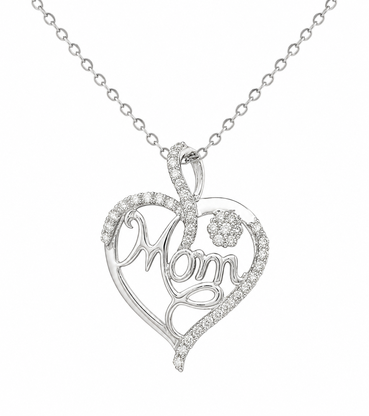 Sterling Silver Heart Charm/Chain 0.15 ct Natural Diamond