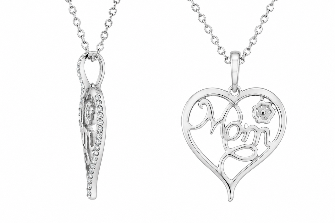 Sterling Silver Heart Charm/Chain 0.15 ct Natural Diamond
