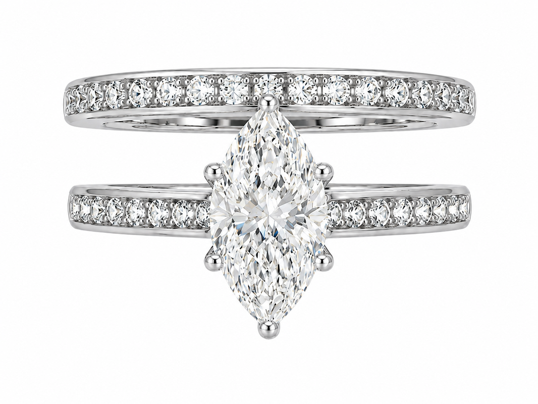 10K White Gold Marquise Wedding Set 1.52 ct Lab Grown Diamond