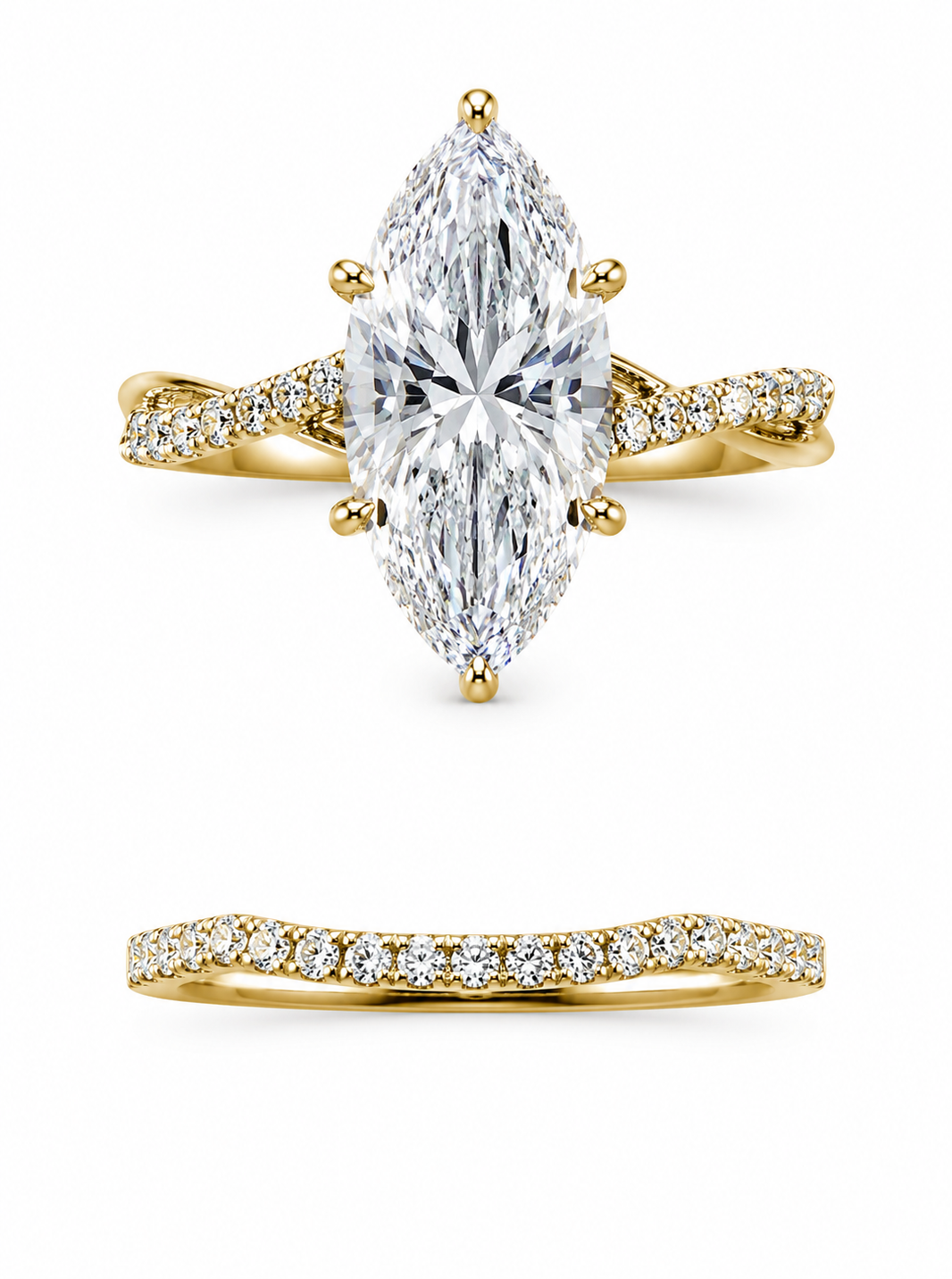 14K Yellow Gold Marquise Wedding Set 1.79 ct Lab Grown Diamond