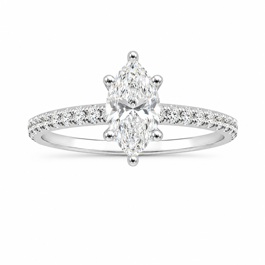 14K White Gold Ring Marquise Cut 1.00 ct Lab Grown Diamond