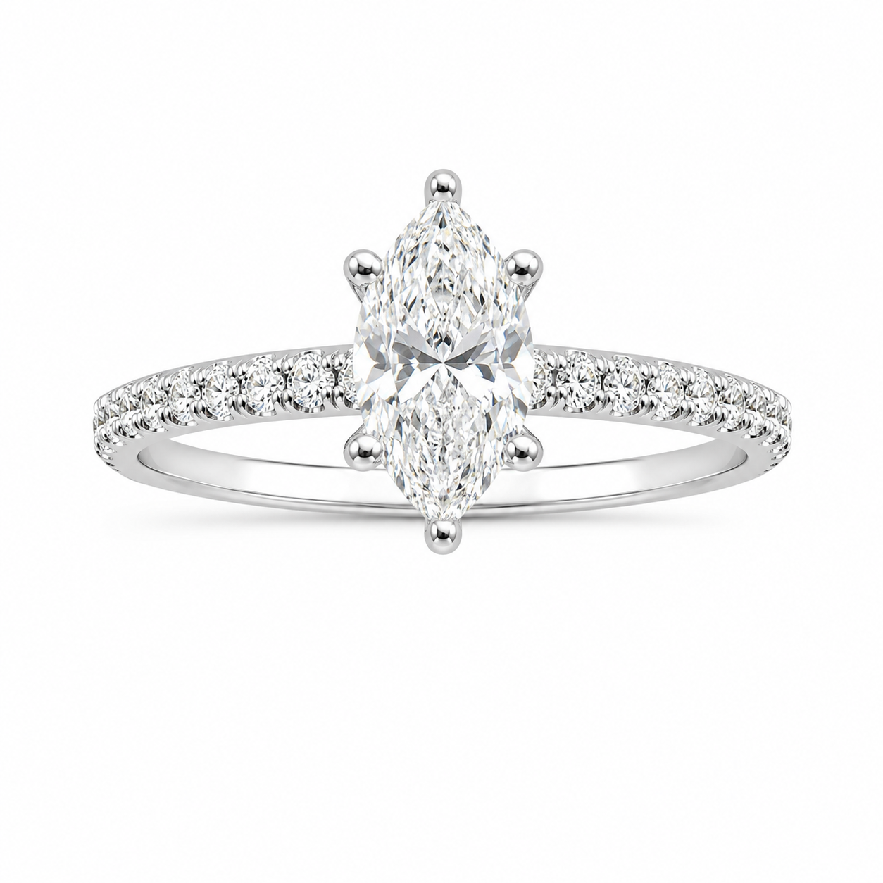 14K White Gold Ring Marquise Cut 1.00 ct Lab Grown Diamond