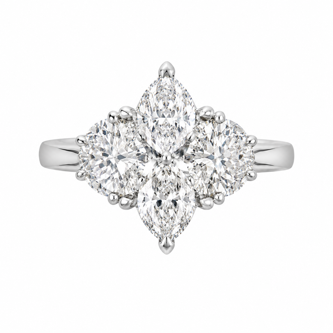 14K White Gold Ring 2.69 ct Marquise Cut Lab Grown Diamond
