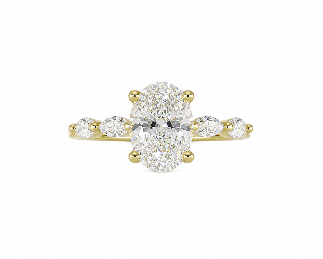 14K Yellow Gold Oval Ring 2.84 ct Lab Grown Diamond