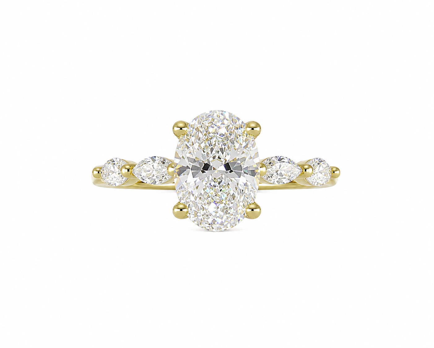 14K Yellow Gold Oval Ring 2.84 ct Lab Grown Diamond