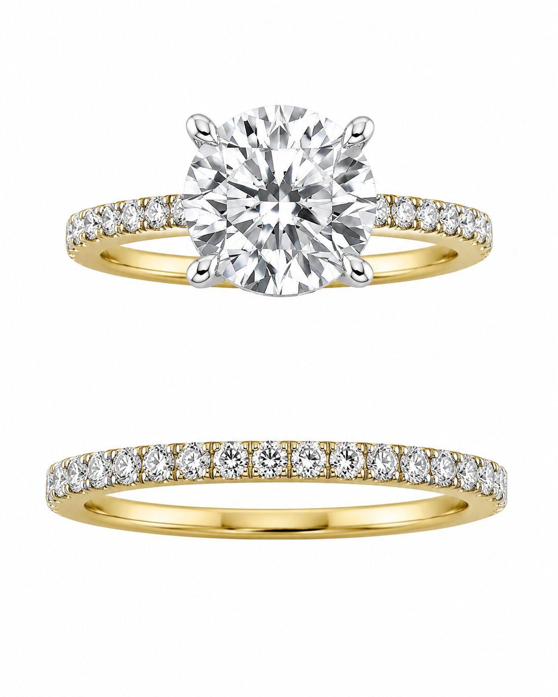 14K Yellow Gold Round Wedding Set 2.55 ct Lab Grown Diamond