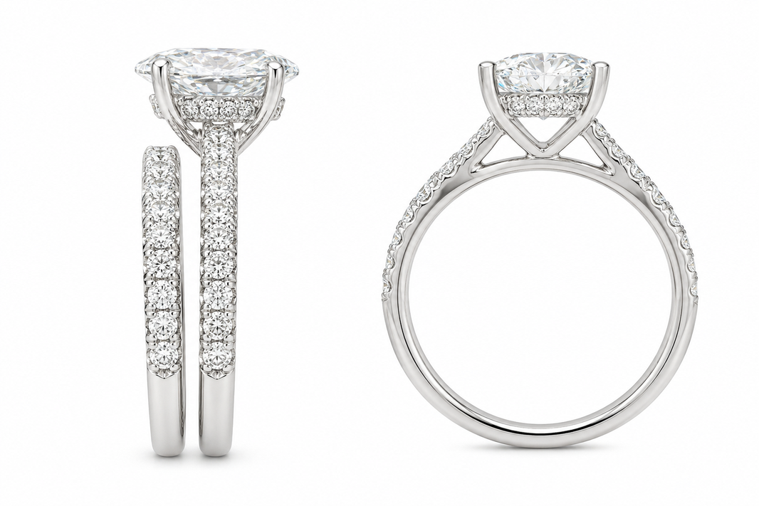 14K White Gold Oval Wedding Set 2.50 ct Lab Grown Diamond
