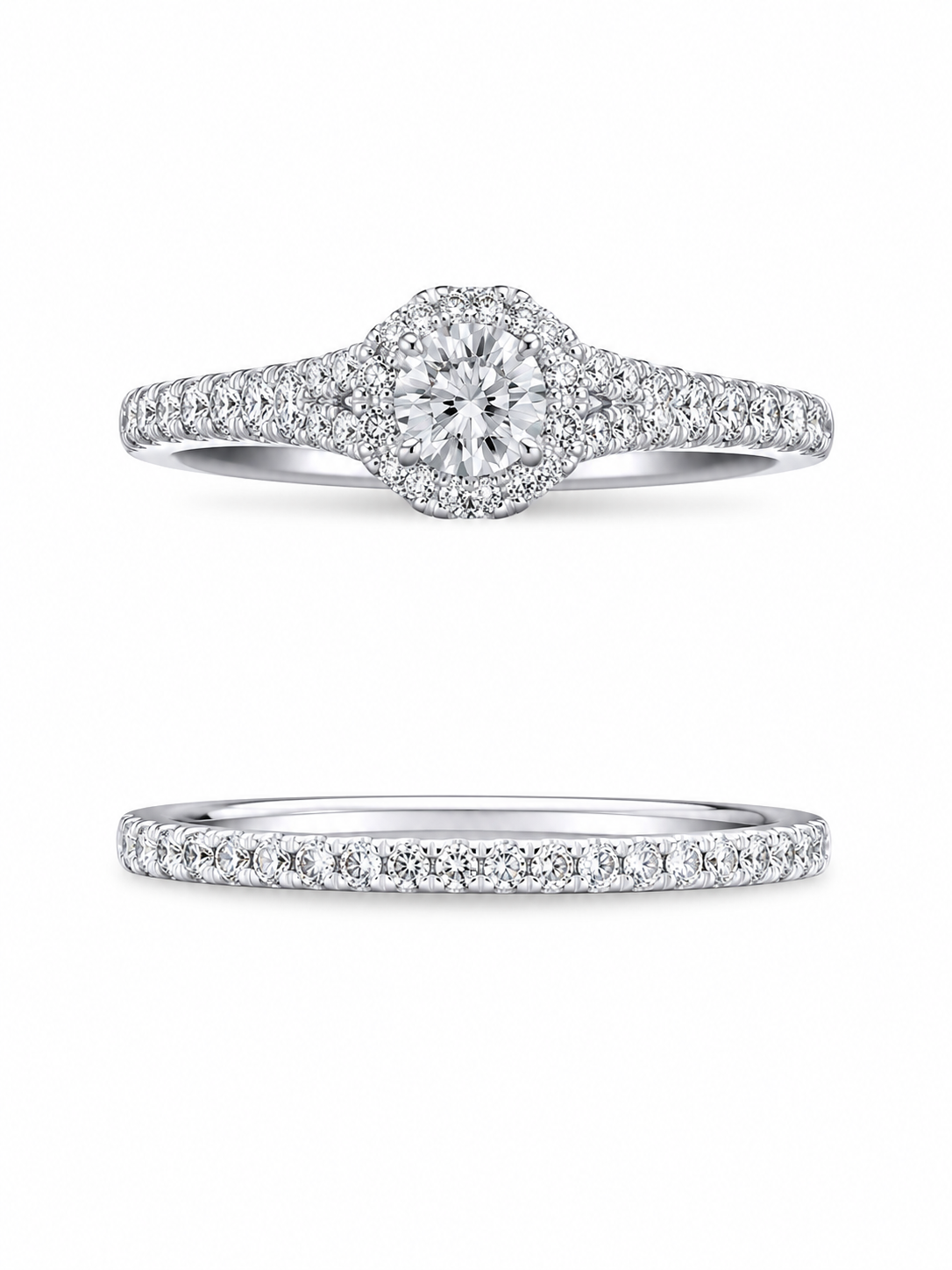 10K White Gold Wedding Set Round 0.38 ct Lab Grown Diamond