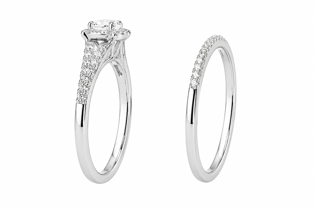 14K White Gold Wedding Set Round 0.5 ct Lab Grown Diamond