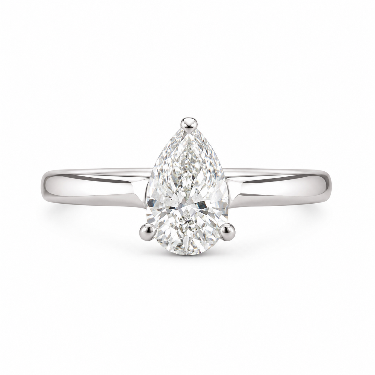 14K White Gold Women's Ring Solitaire Pear 0.50 ct Lab Grown Diamond