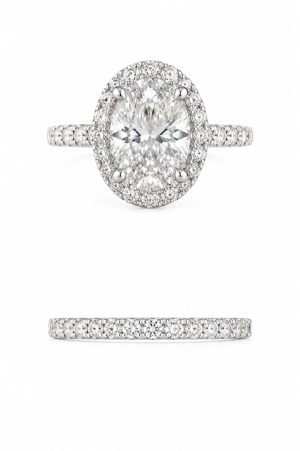 14K Yellow Gold Solitaire Oval Wedding Set 3.01 ct Lab Grown Diamond