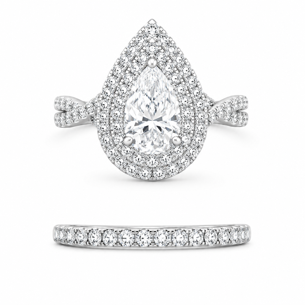 14K White Gold Wedding Set Pear 2.00 ct Lab Grown Diamond