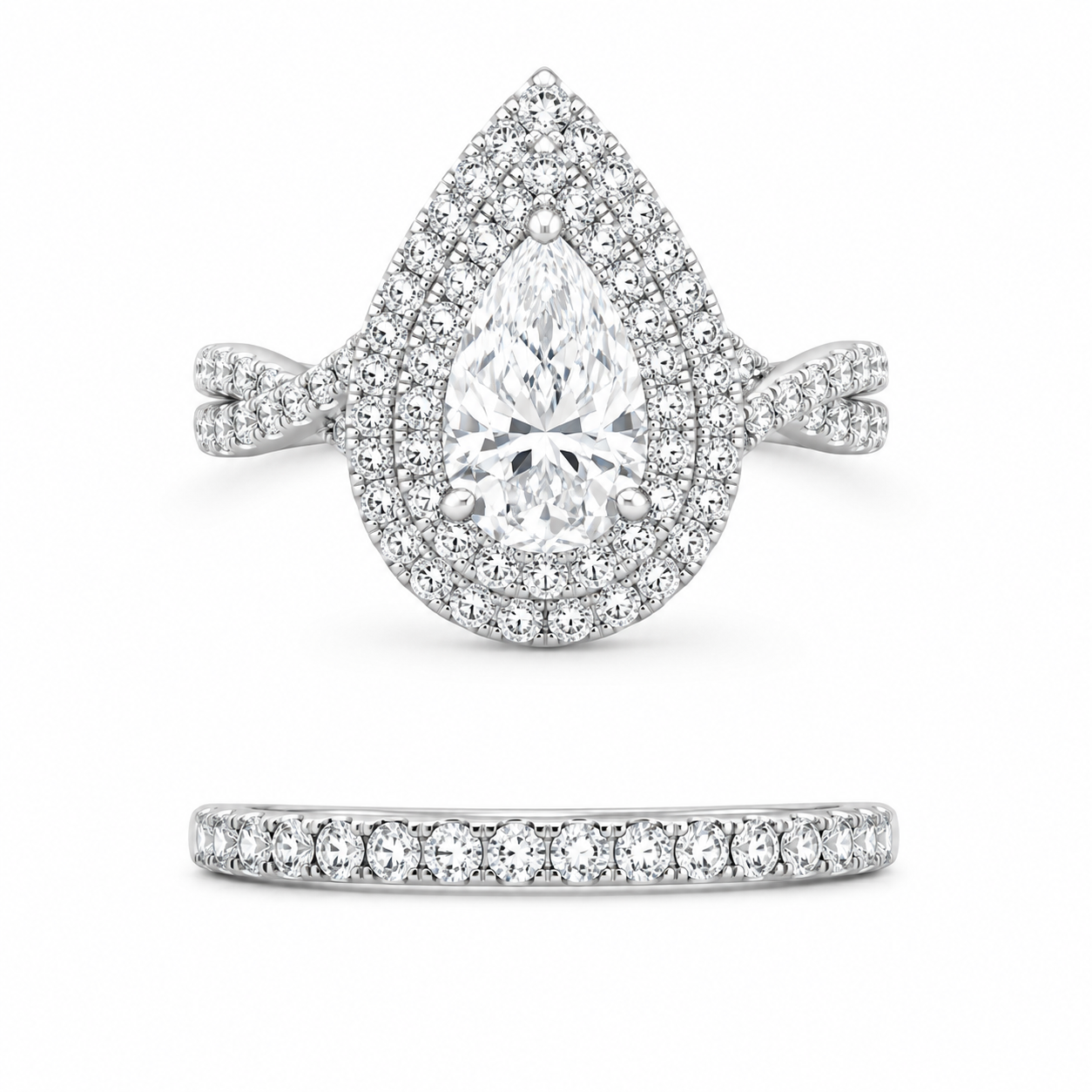14K White Gold Wedding Set Pear 2.00 ct Lab Grown Diamond