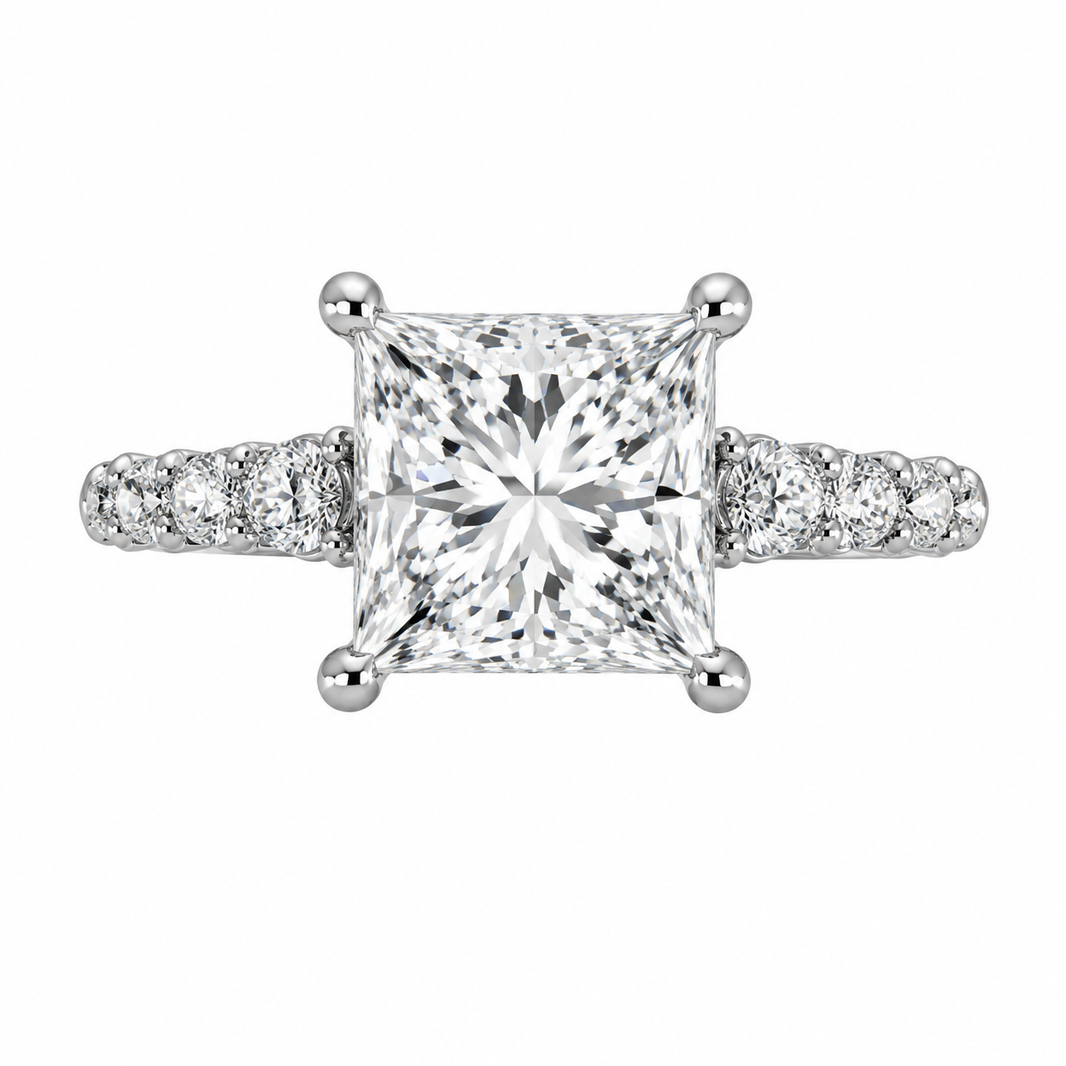 14K Yellow Gold Ring Princess Cut 3.72 ct Lab Grown Diamond