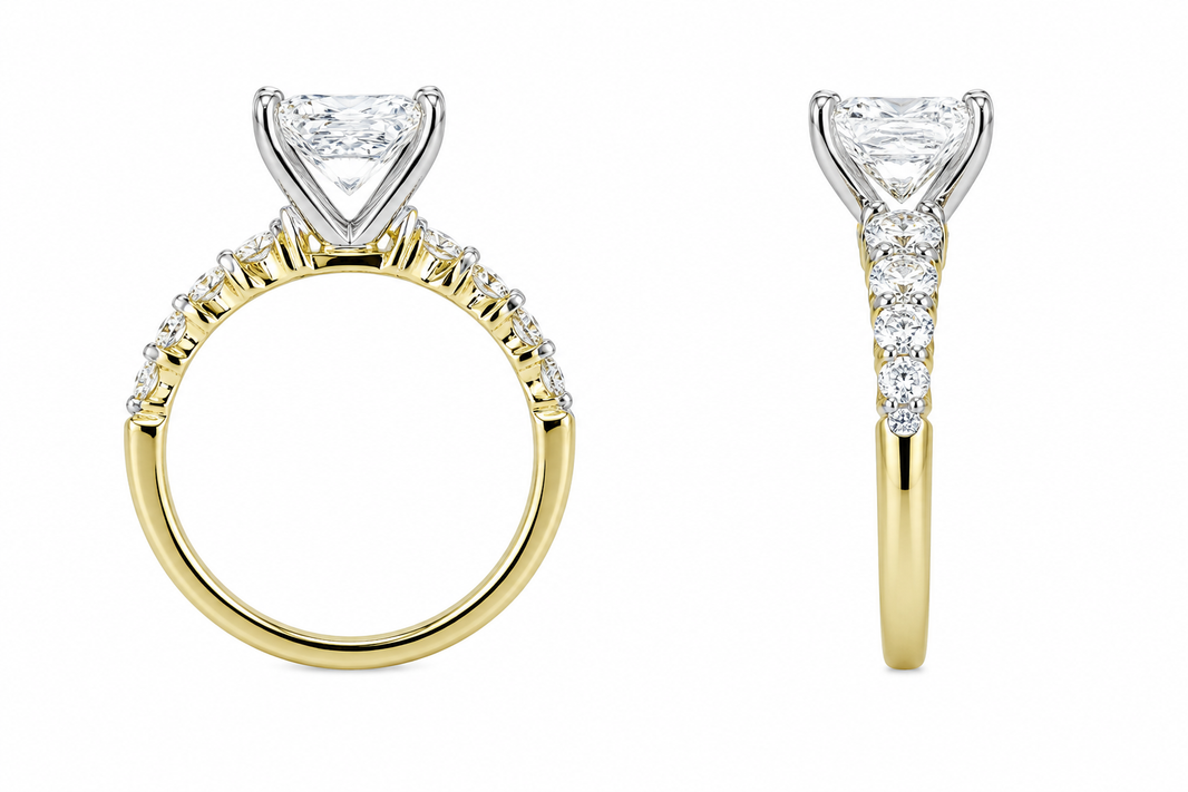 14K Yellow Gold Ring Princess Cut 3.72 ct Lab Grown Diamond