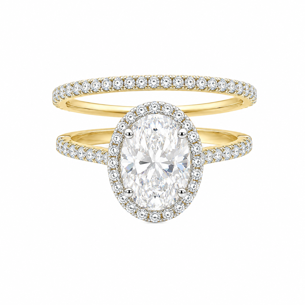 14K Yellow Gold Oval Wedding Set 4.08 ct Lab Grown Diamond