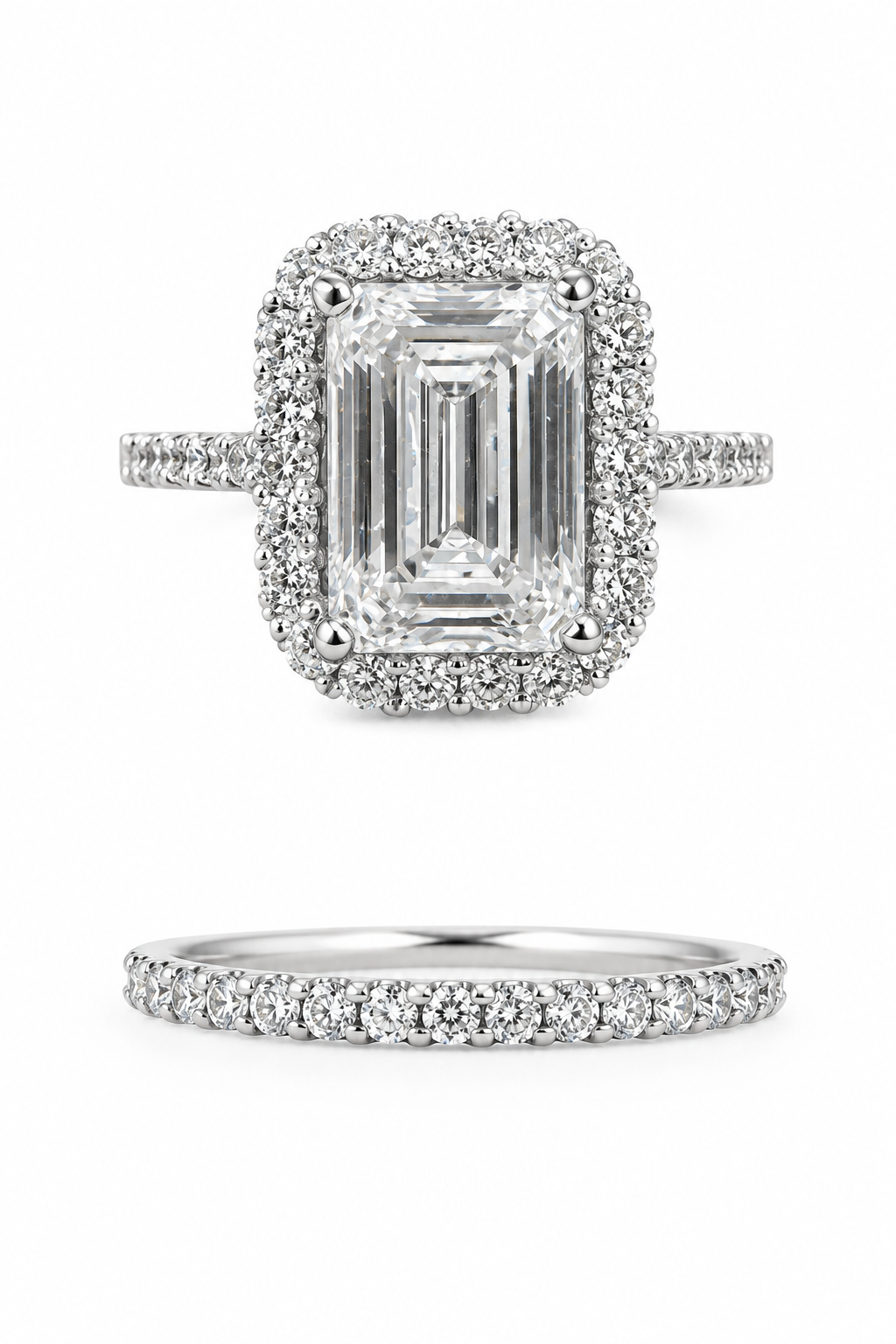 14K White Gold Emerald Cut Wedding Set 3.99 ct Lab Grown Diamond