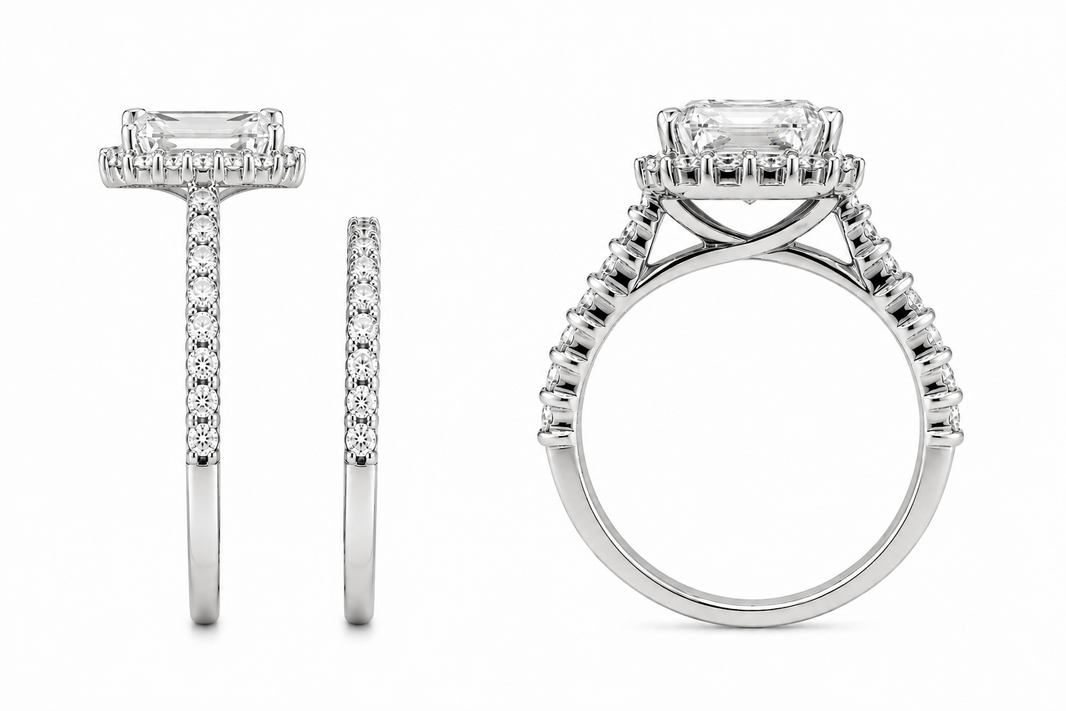 14K White Gold Emerald Cut Wedding Set 3.99 ct Lab Grown Diamond