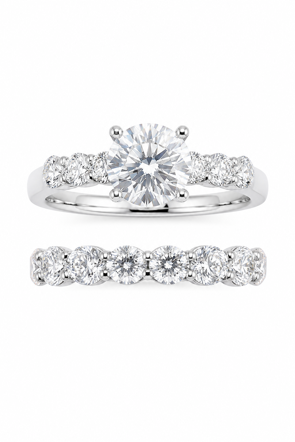 14K White Gold Round Wedding Set 4.10 ct Lab Grown Diamond
