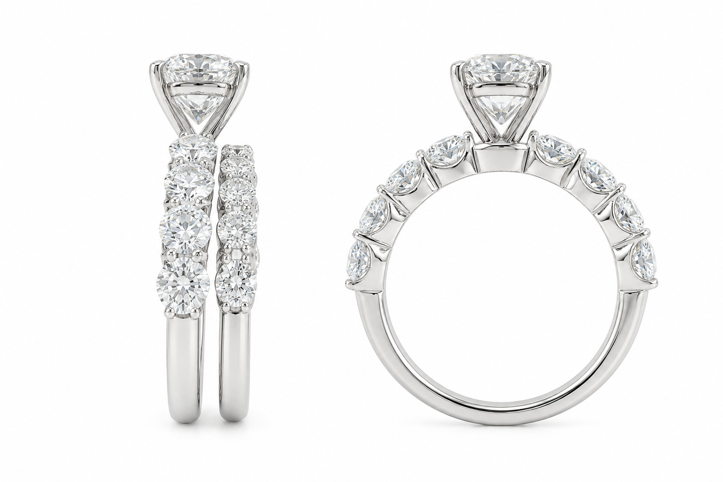 14K White Gold Round Wedding Set 4.10 ct Lab Grown Diamond