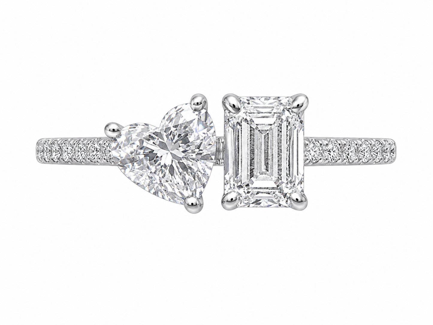 14K White Gold Women's Ring Emerald, Heart 1.00 ct Lab Grown Diamond
