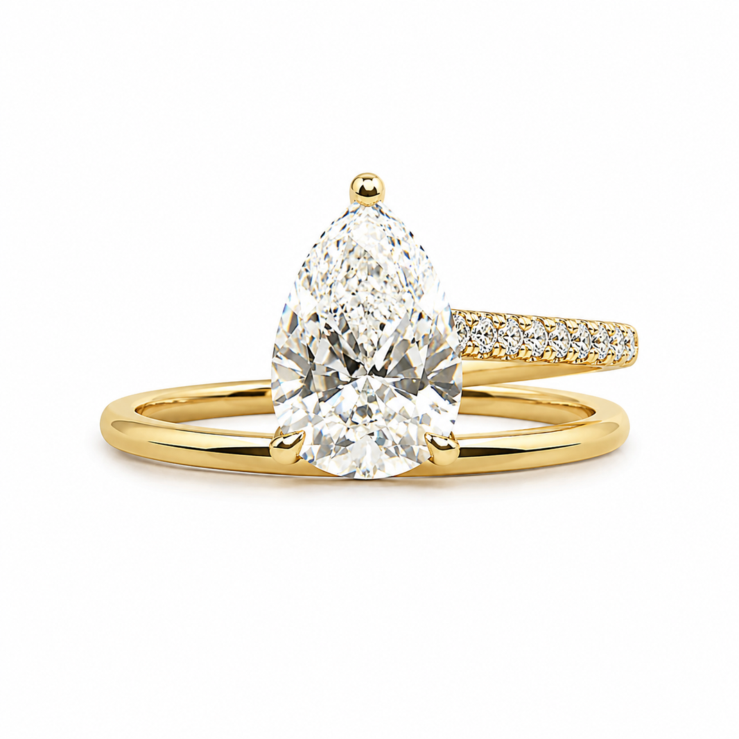 14K Yellow Gold Women's Ring Pear 1.00 ct Lab Grown Diamond