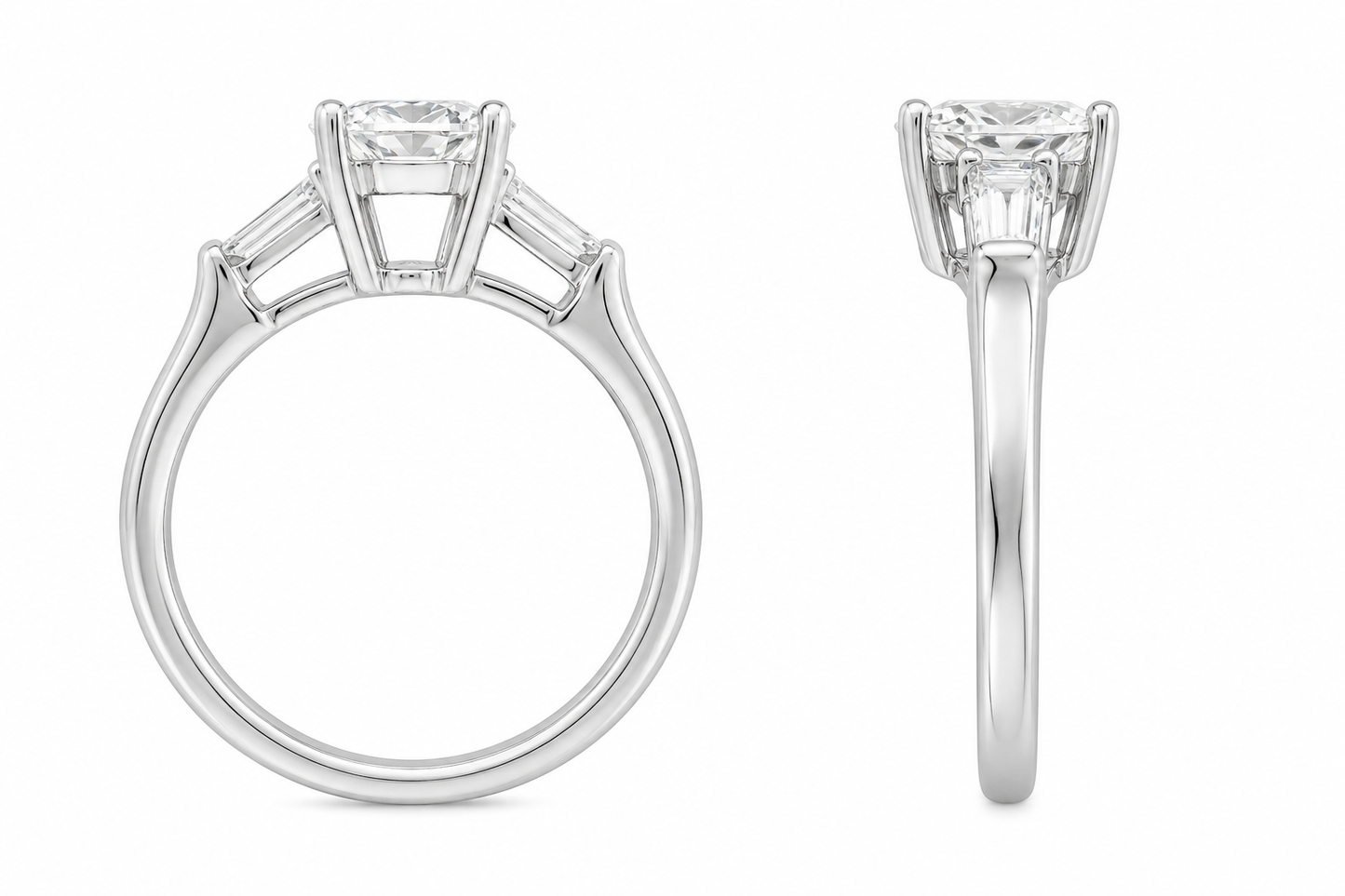 14K White Gold Ring 1.25 ct Pear, Baguette Lab Grown Diamond