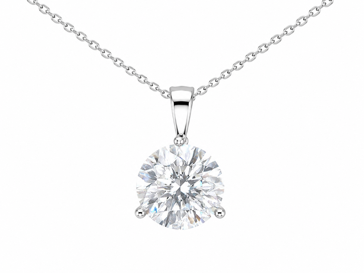 14K White Gold Charm/Chain Round Solitaire 2.00 ct Lab Grown Diamond