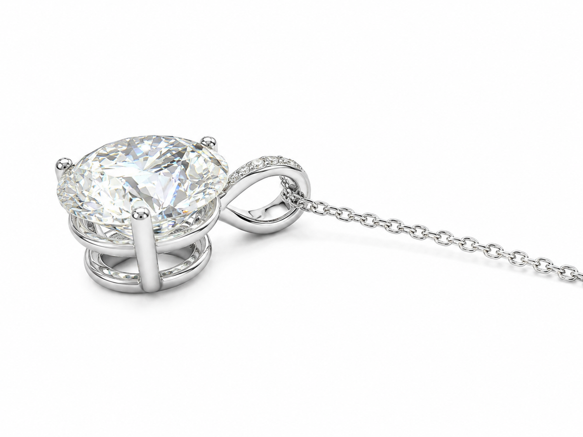 14K White Gold Charm/Chain Round Solitaire 2.00 ct Lab Grown Diamond