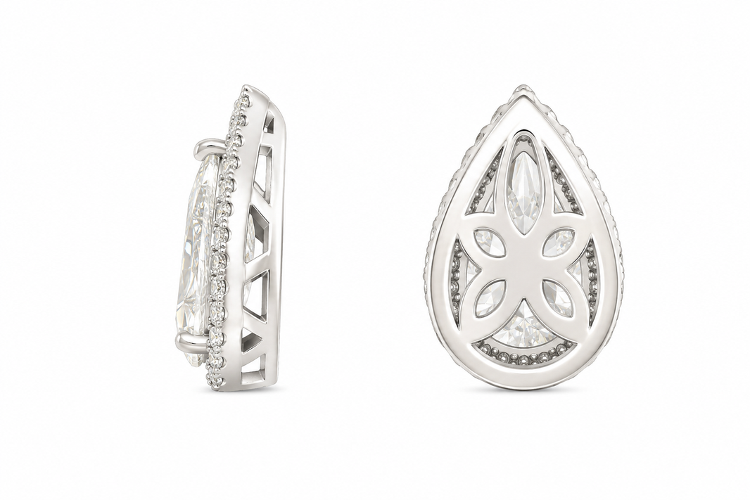 14K White Gold Pear Shape Halo Charm 1.15 ct Lab Grown Diamond