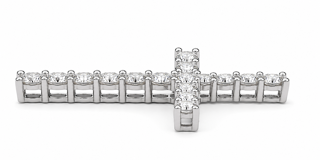 14K White Gold Cross Charm Round 1.00 ct Lab Grown Diamond