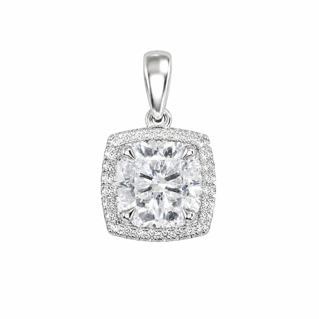 14K White Gold Charm 10.00mm Round Cushion 1.13 ct Lab Grown Diamond