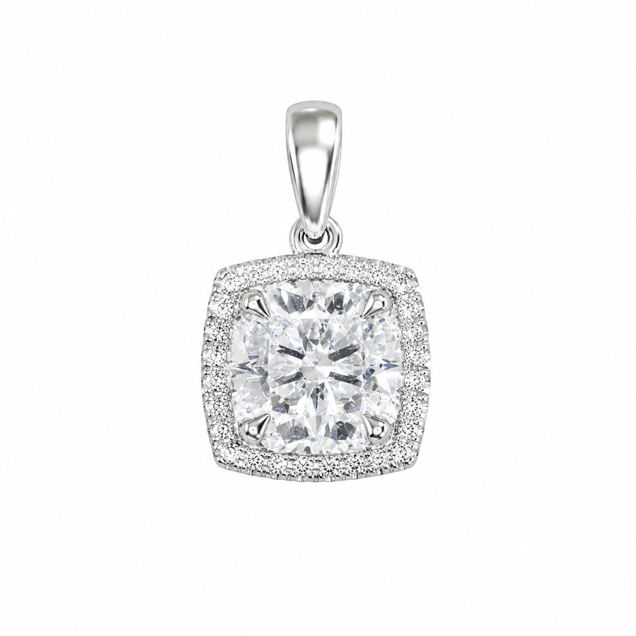 14K White Gold Charm 10.00mm Round Cushion 1.13 ct Lab Grown Diamond