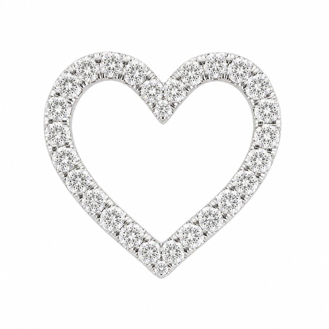 14K White Gold 19.00mm Heart Charm Round 1.00 ct Lab Grown Diamond