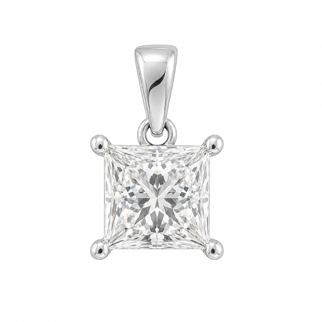 14K White Gold 12.00mm Charm Princess Cut 2.00 ct Lab Grown Diamond